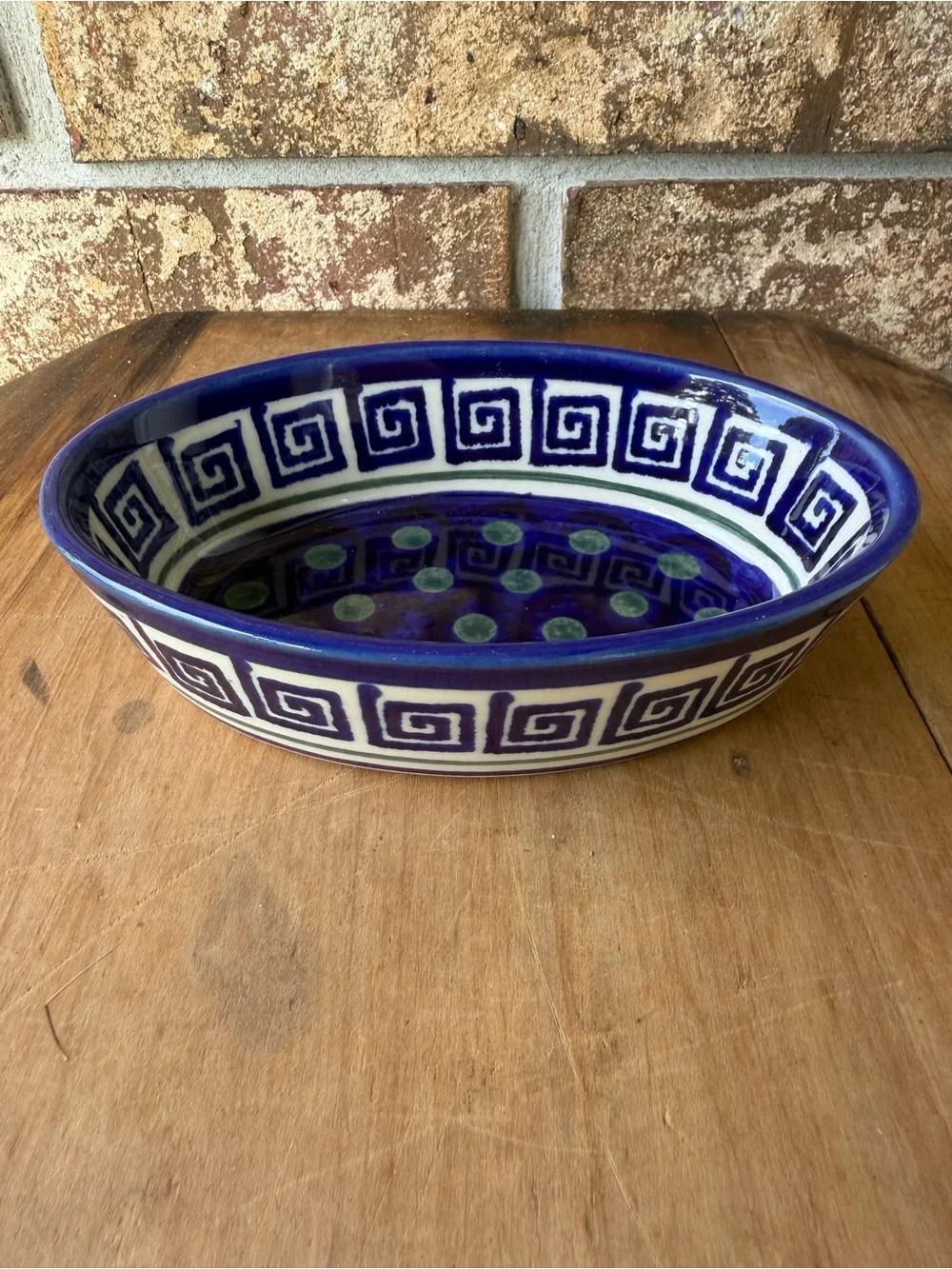 Bolesławiec Polish Pottery Oval Baking Dish Classic Cobalt Blue Beautiful!
